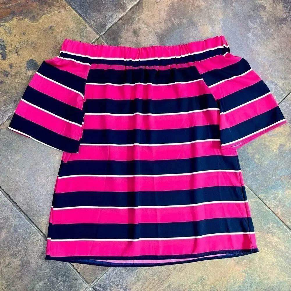 Vine & Love Color Block Stripe Off The Shoulder Blouse Medium